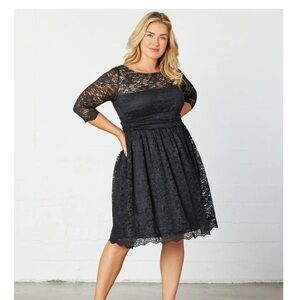 Kiyonna Black A-line Dress with Cuffed 3/4 Sleeves